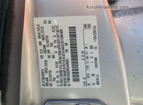 1FMCU0GD5KUA59031 2019 FORD ESCAPE Silver ძრავის განყოფილების ხედი