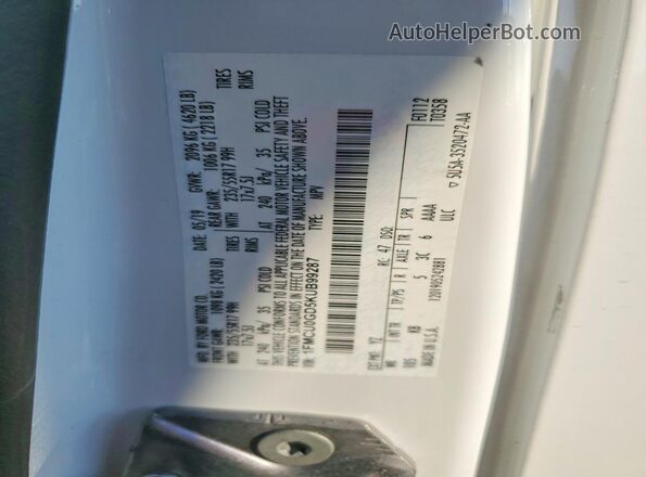 1FMCU0GD5KUB99287 2019 FORD ESCAPE Белый Вид наклейки с VIN-кодом