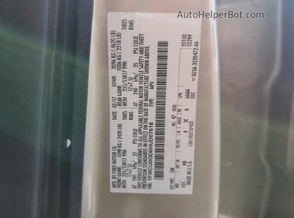 1FMCU0GD6HUD07618 2017 FORD ESCAPE Gold VIN კოდის სტიკერის ხედი