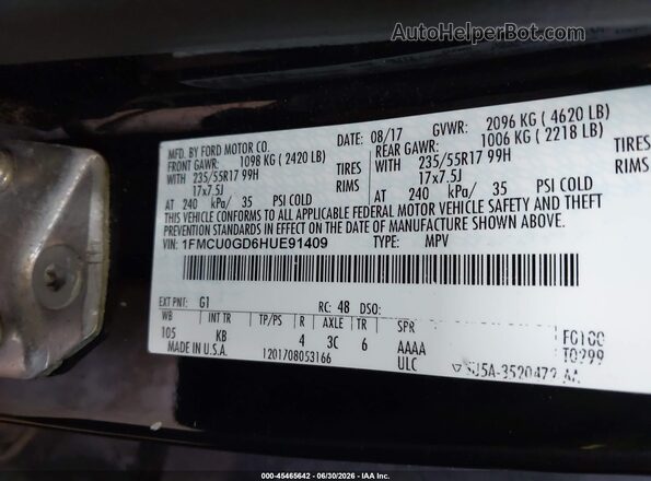 1FMCU0GD6HUE91409 2017 FORD ESCAPE Black Vista del compartimento del motor