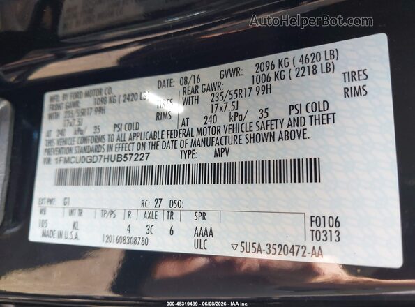1FMCU0GD7HUB57227 2017 FORD ESCAPE Black 