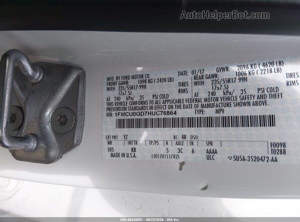 1FMCU0GD7HUC76864 2017 FORD ESCAPE Белый Вид подкапотного пространства