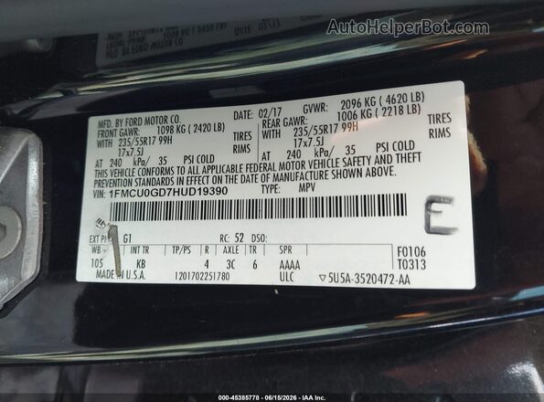 1FMCU0GD7HUD19390 2017 FORD ESCAPE Black 