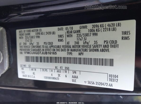 1FMCU0GD7JUB16165 2018 FORD ESCAPE Black Engine compartment view