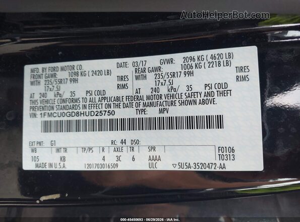1FMCU0GD8HUD25750 2017 FORD ESCAPE Black Engine compartment view