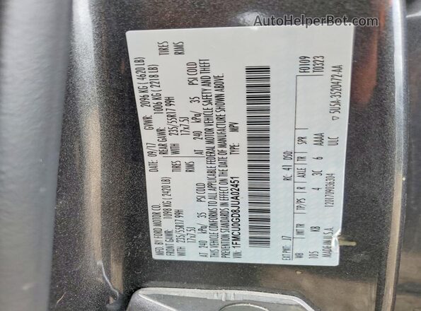 1FMCU0GD8JUA02451 2018 FORD ESCAPE Gray Widok naklejki z numerem VIN