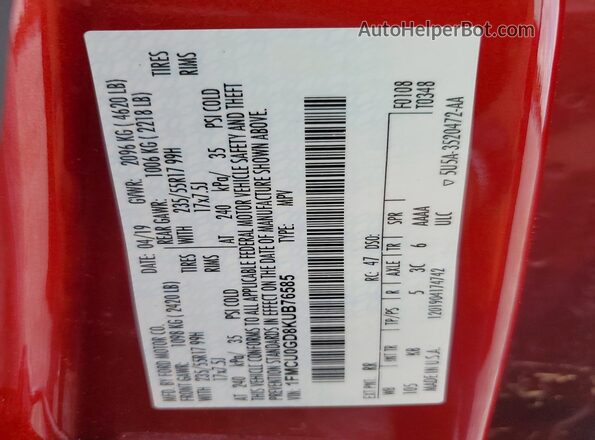 1FMCU0GD8KUB76585 2019 FORD ESCAPE Red 