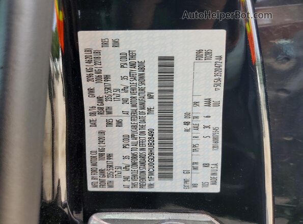 1FMCU0GD9HUB28490 2017 FORD ESCAPE Black VIN կոդի պիտակի տեսք