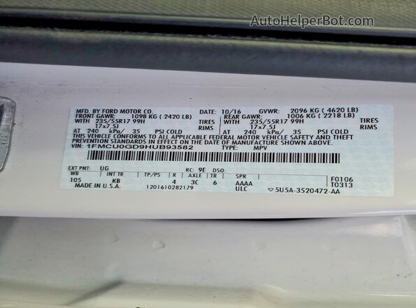 1FMCU0GD9HUB93582 2017 FORD ESCAPE Белый 