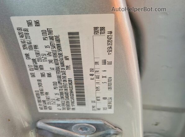 1FMCU0GD9HUD38281 2017 FORD ESCAPE Gray Widok naklejki z numerem VIN