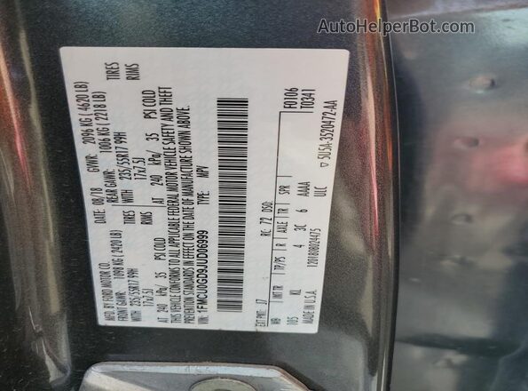 1FMCU0GD9JUD06999 2018 FORD ESCAPE Gray Вид наклейки з VIN-кодом