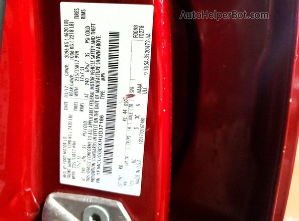 1FMCU0GDXHUD37186 2017 FORD ESCAPE Red ძრავის განყოფილების ხედი