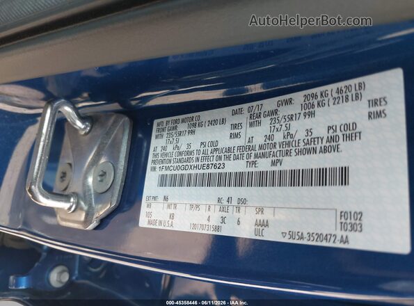 1FMCU0GDXHUE87623 2017 FORD ESCAPE Gray 