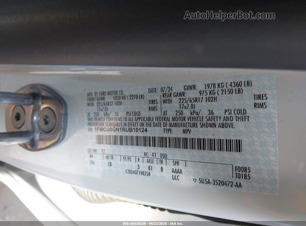 1FMCU0GN1RUB10124 2024 FORD ESCAPE White Widok komory silnika
