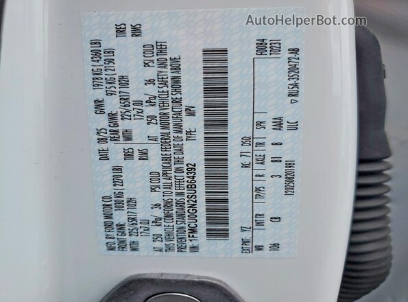 1FMCU0GN2SUB64392 2025 FORD ESCAPE White VIN sticker view