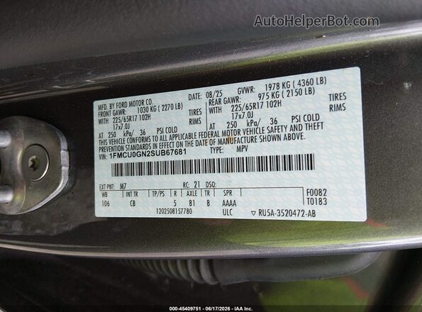 1FMCU0GN2SUB67681 2025 FORD ESCAPE Gray Widok komory silnika