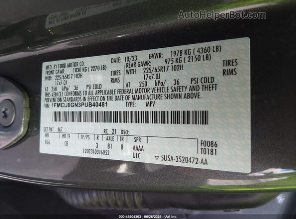 1FMCU0GN3PUB40481 2023 FORD ESCAPE Gray ძრავის განყოფილების ხედი