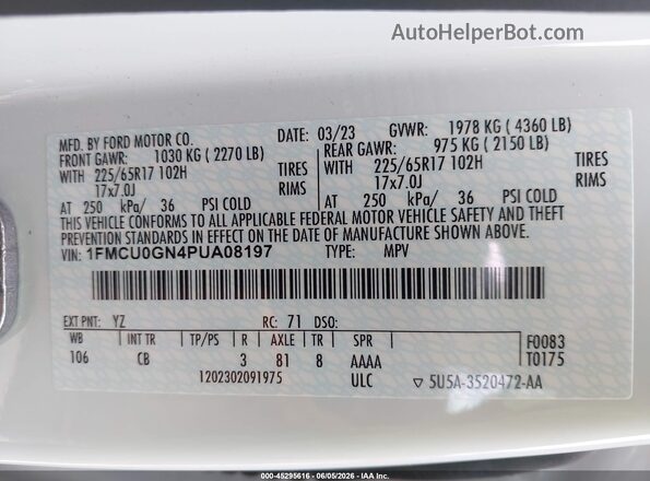 1FMCU0GN4PUA08197 2023 FORD ESCAPE White ძრავის განყოფილების ხედი
