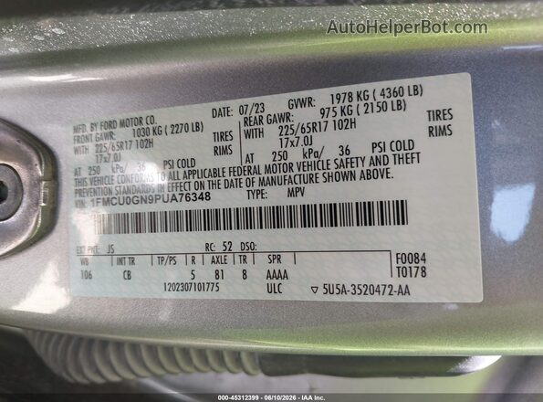 1FMCU0GN9PUA76348 2023 FORD ESCAPE Серебряный Вид подкапотного пространства