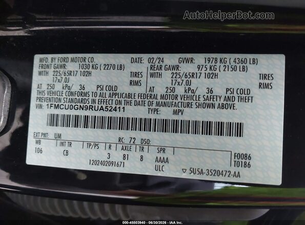 1FMCU0GN9RUA52411 2024 FORD ESCAPE Black ძრავის განყოფილების ხედი