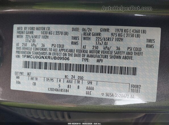 1FMCU0GNXRUB09506 2024 FORD ESCAPE Серый Вид подкапотного пространства