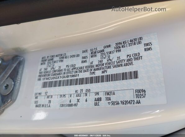1FMCU0GX1GUB19601 2016 FORD ESCAPE White Շարժիչի բաժամունքի տեսք