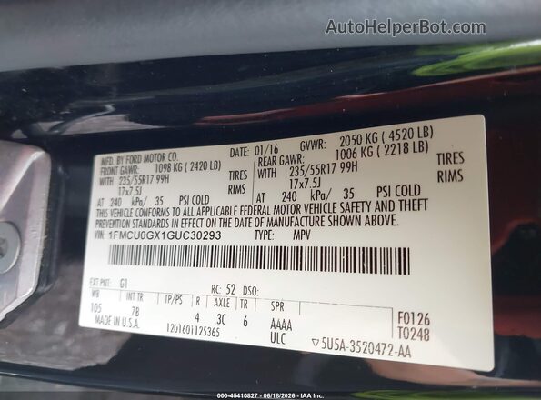 1FMCU0GX1GUC30293 2016 FORD ESCAPE Black Вид підкапотного простору