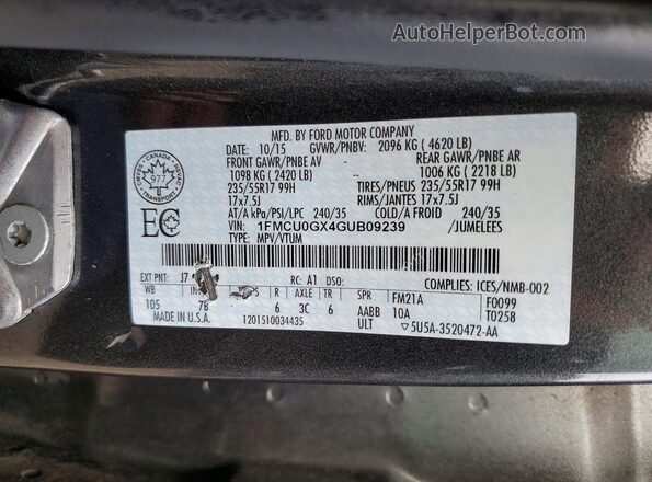1FMCU0GX4GUB09239 2016 FORD ESCAPE Gray 