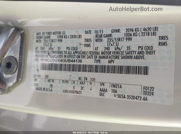 1FMCU0GX4GUB44136 2016 FORD ESCAPE White Engine compartment view