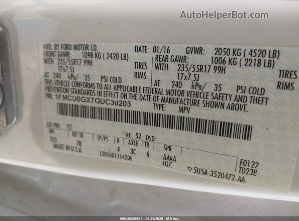 1FMCU0GX7GUC30203 2016 FORD ESCAPE White Շարժիչի բաժամունքի տեսք