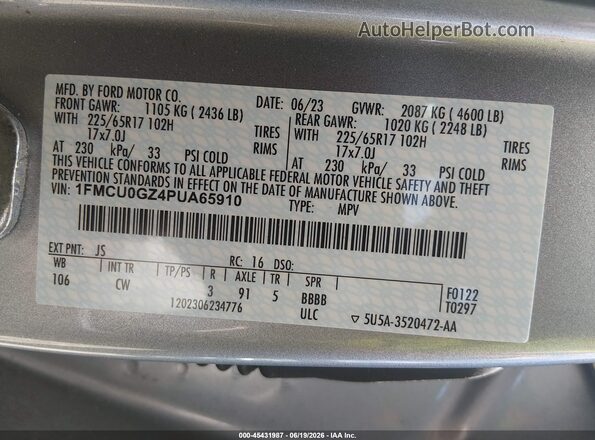 1FMCU0GZ4PUA65910 2023 FORD ESCAPE Silver Widok komory silnika