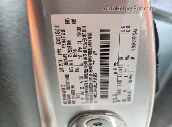 1FMCU0H61LUA11575 2020 FORD ESCAPE Silver VIN sticker view