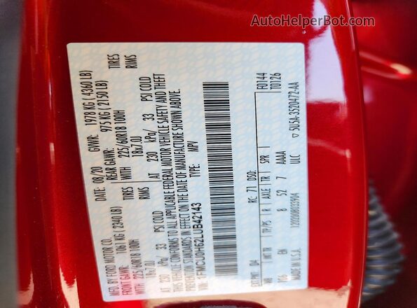 1FMCU0H62LUB42143 2020 FORD ESCAPE Red 
