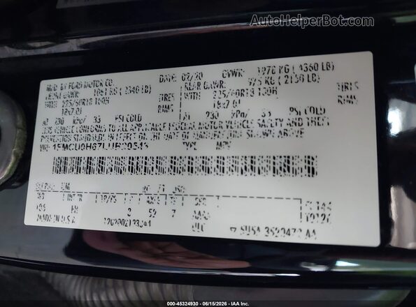 1FMCU0H67LUB20543 2020 FORD ESCAPE Black Engine compartment view