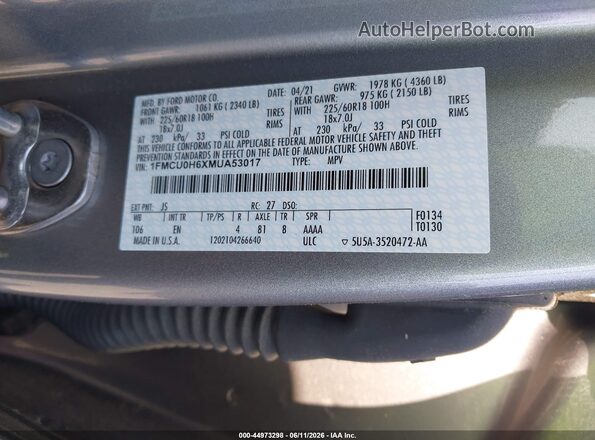 1FMCU0H6XMUA53017 2021 FORD ESCAPE Silver 