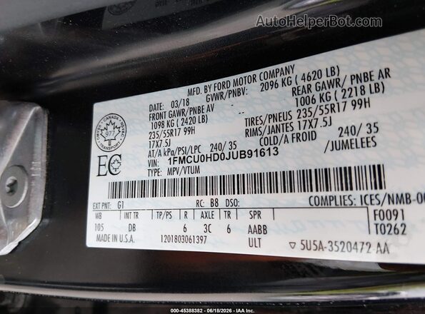 1FMCU0HD0JUB91613 2018 FORD ESCAPE Black Вид підкапотного простору