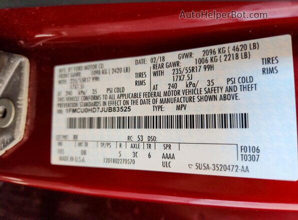 1FMCU0HD7JUB83525 2018 FORD ESCAPE Maroon Շարժիչի բաժամունքի տեսք