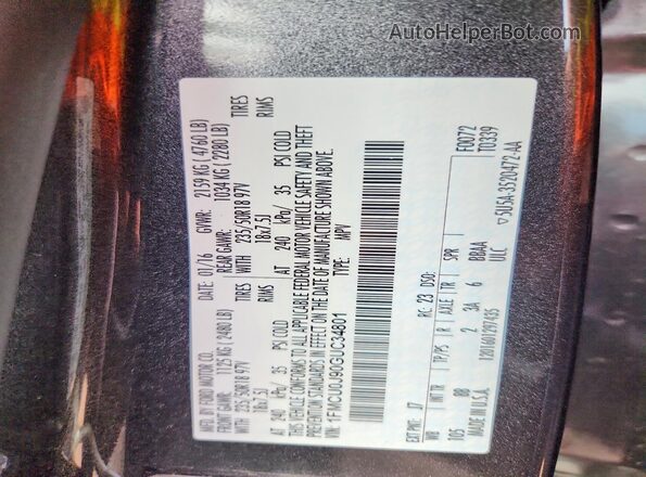1FMCU0J90GUC34801 2016 FORD ESCAPE Gray Панорамний вид салону 360°