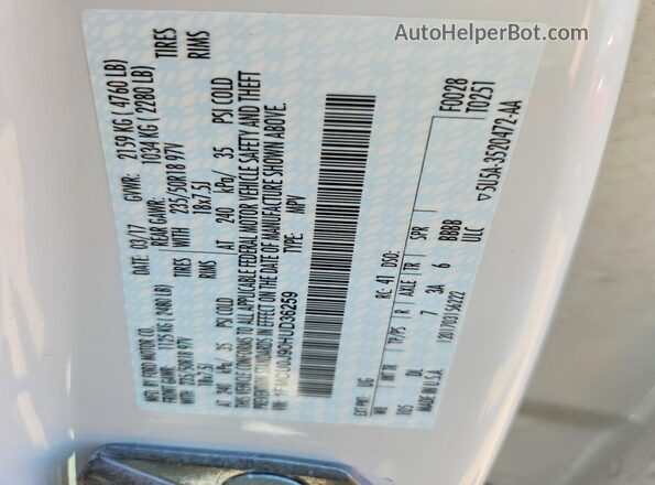 1FMCU0J90HUD36259 2017 FORD ESCAPE White Widok naklejki z numerem VIN