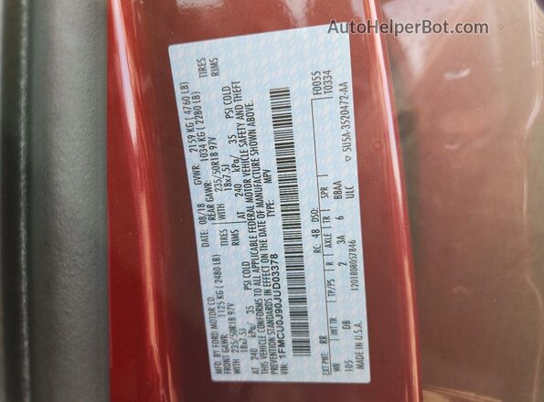 1FMCU0J90JUD03378 2018 FORD ESCAPE Red 