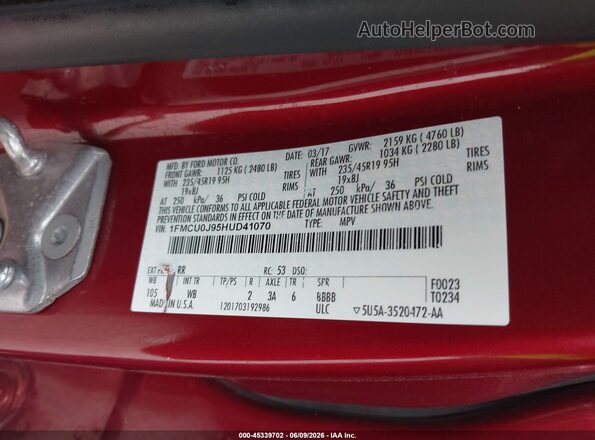 1FMCU0J95HUD41070 2017 FORD ESCAPE Burgundy ძრავის განყოფილების ხედი