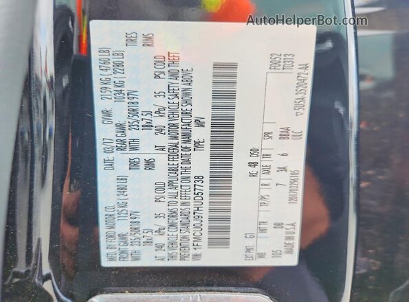 1FMCU0J97HUD57738 2017 FORD ESCAPE Black Widok naklejki z numerem VIN