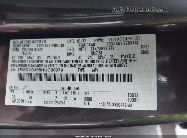 1FMCU0J98HUC90079 2017 FORD ESCAPE Gray ძრავის განყოფილების ხედი
