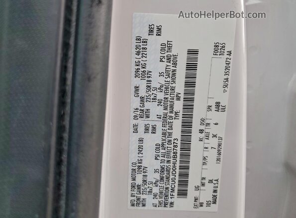 1FMCU0JD0HUB87873 2017 FORD ESCAPE White VIN sticker view