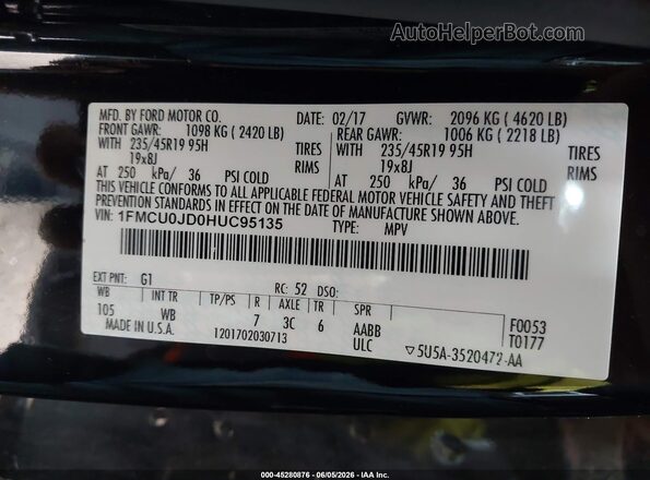 1FMCU0JD0HUC95135 2017 FORD ESCAPE Black Вид підкапотного простору