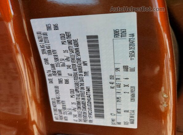 1FMCU0JD2HUA77441 2017 FORD ESCAPE Оранжевый Вид наклейки с VIN-кодом