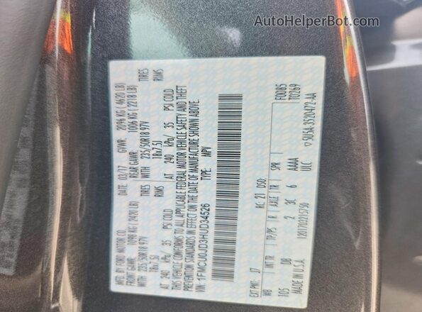 1FMCU0JD3HUD34526 2017 FORD ESCAPE Серый Вид наклейки с VIN-кодом