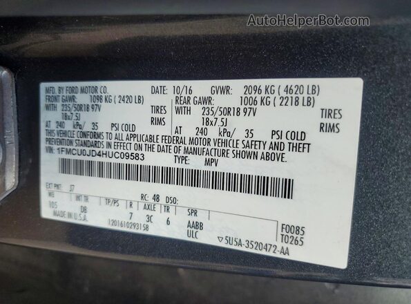 1FMCU0JD4HUC09583 2017 FORD ESCAPE Черный Вид подкапотного пространства