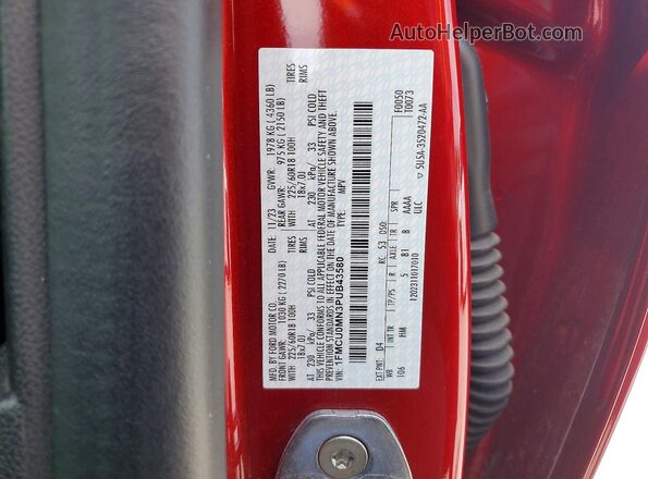 1FMCU0MN3PUB43580 2023 FORD ESCAPE Red VIN sticker view