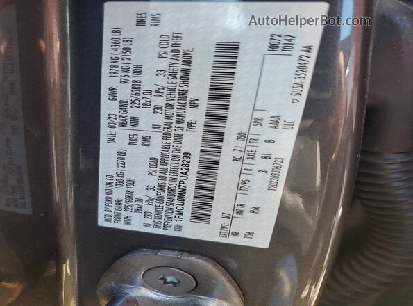 1FMCU0MN7PUA28299 2023 FORD ESCAPE Серый Панорамный вид салона 360°